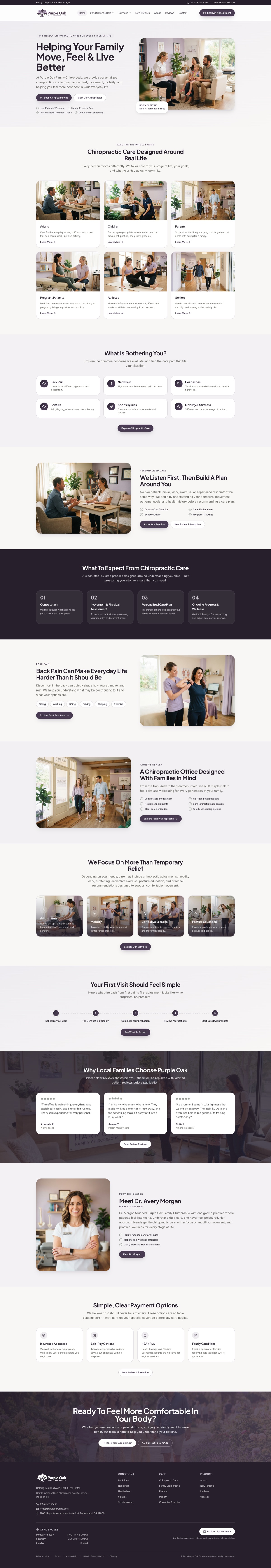 Purple Oak Family Chiropractic full homepage preview